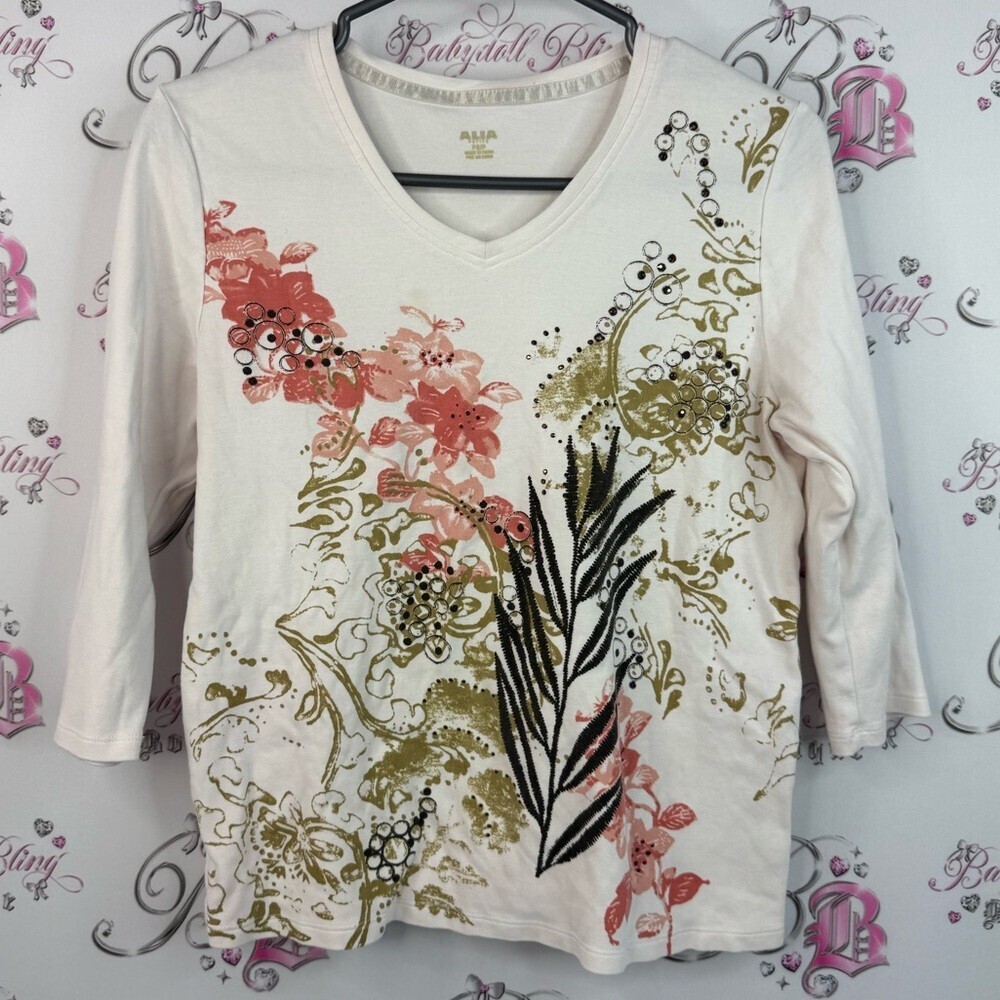 Alia shirt Women's Floral V-Neck Long Sleeve Top - Cream, Pink, Green, Black